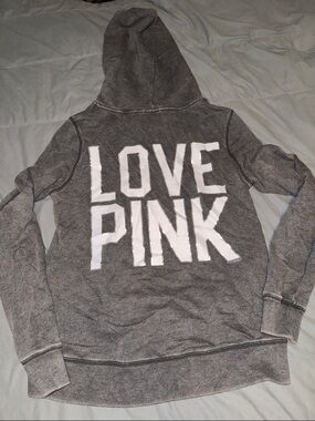 PINK Victoria's Secret Gray 'LOVE PINK' Pullover Hoodie